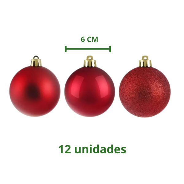 kit com 12 bolas de natal  de 4 e 6 cm vermelha - Imagem 2