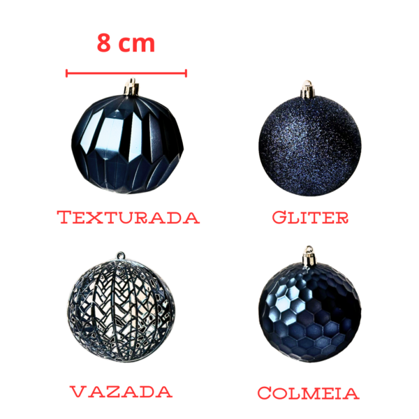Enfeites de Bola de Natal 6 Pçs 8cm Decorada Mista Premium - Imagem 9