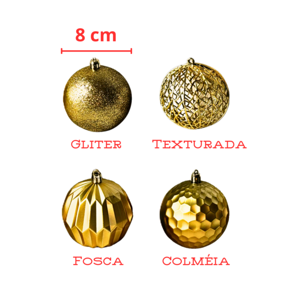 Enfeites de Bola de Natal 6 Pçs 8cm Decorada Mista Premium - Imagem 12