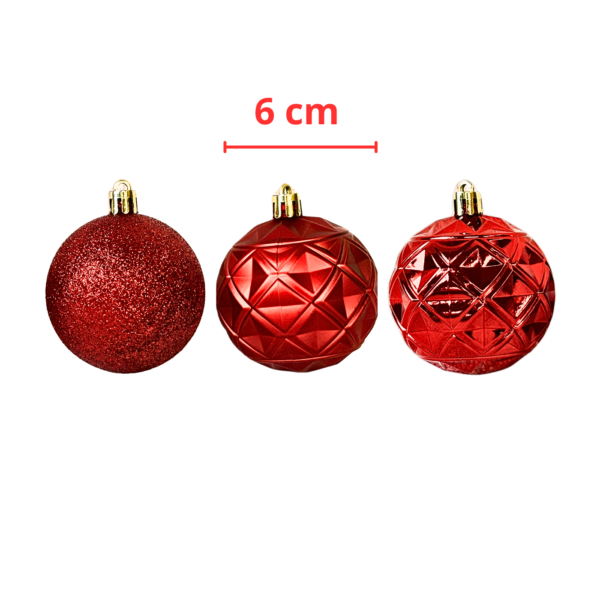 Enfeite Bola de natal 6cm Relevo Brilho Vermelho 9 unidades - Imagem 2