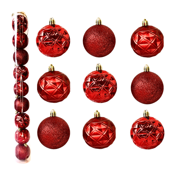 Enfeite Bola de natal 6cm Relevo Brilho Vermelho 9 unidades