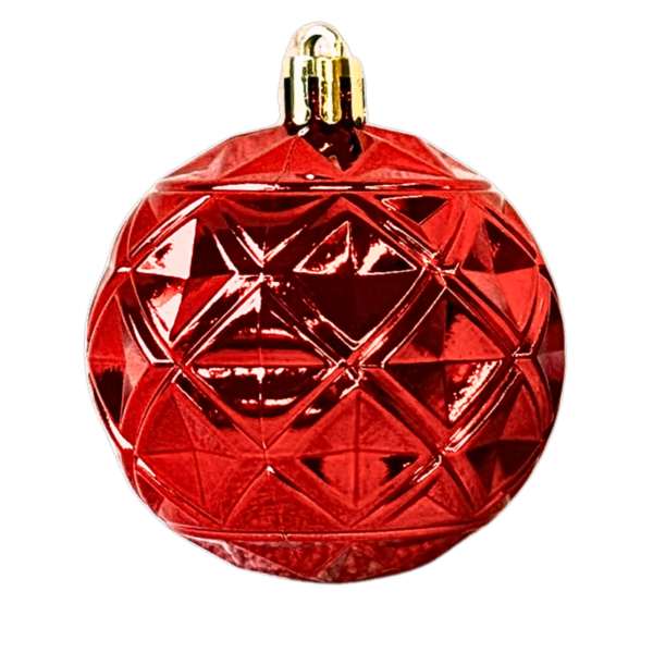 Enfeite Bola de natal 6cm Relevo Brilho Vermelho 9 unidades - Imagem 4