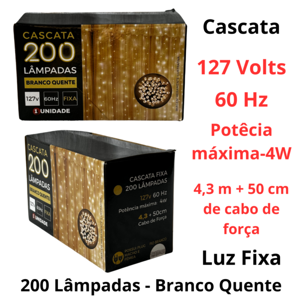 Cascata 200 Led Natal Cabo M/F C/emenda 5m Branco Quente - Imagem 5