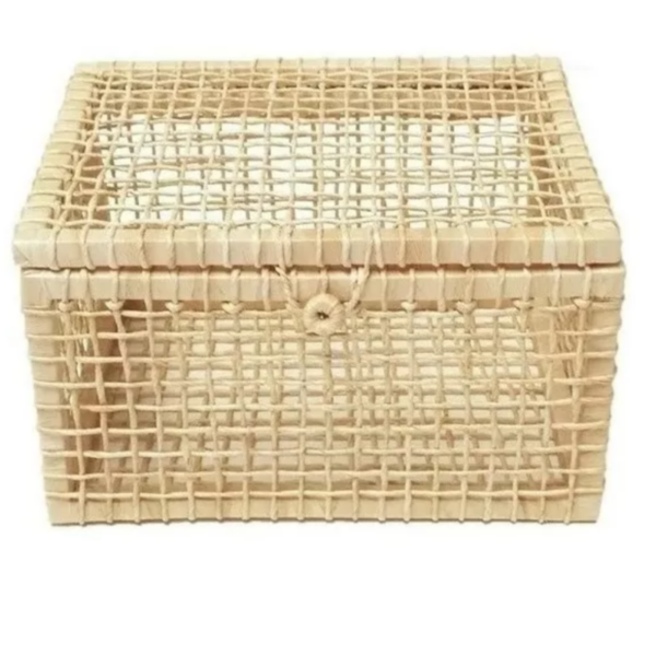 Baú Caixa Organizadora De Palha Fibra Natural 39x30x18 Cm - Imagem 3