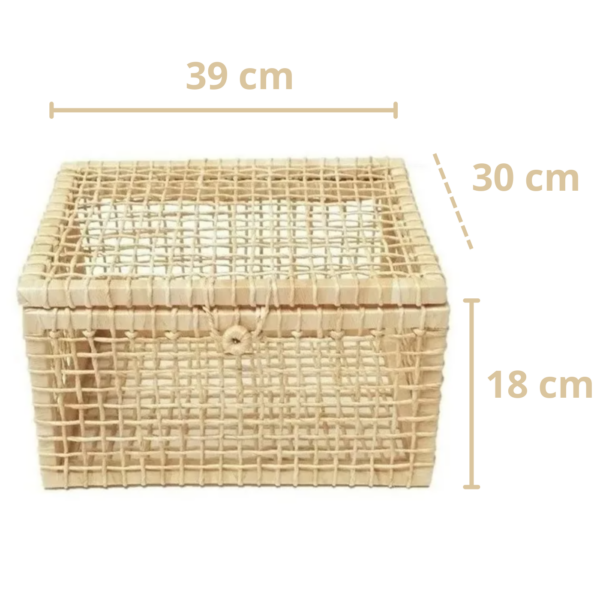 Baú Caixa Organizadora De Palha Fibra Natural 39x30x18 Cm - Imagem 4