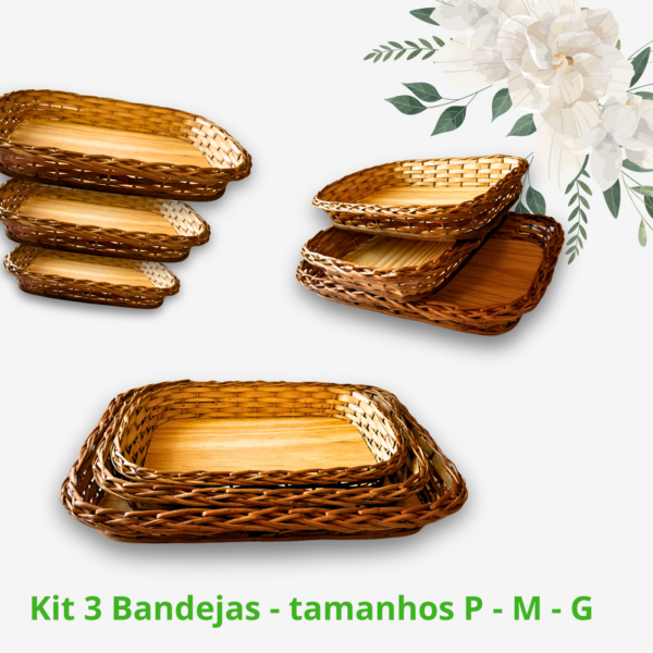 Bandeja de chá café de vime Méd. organizadora 40 cm Premium - Imagem 2